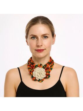 Hand Crafted Jewerly Colorful Crochet Flower Bracelet Multiway chocker Belt 18"